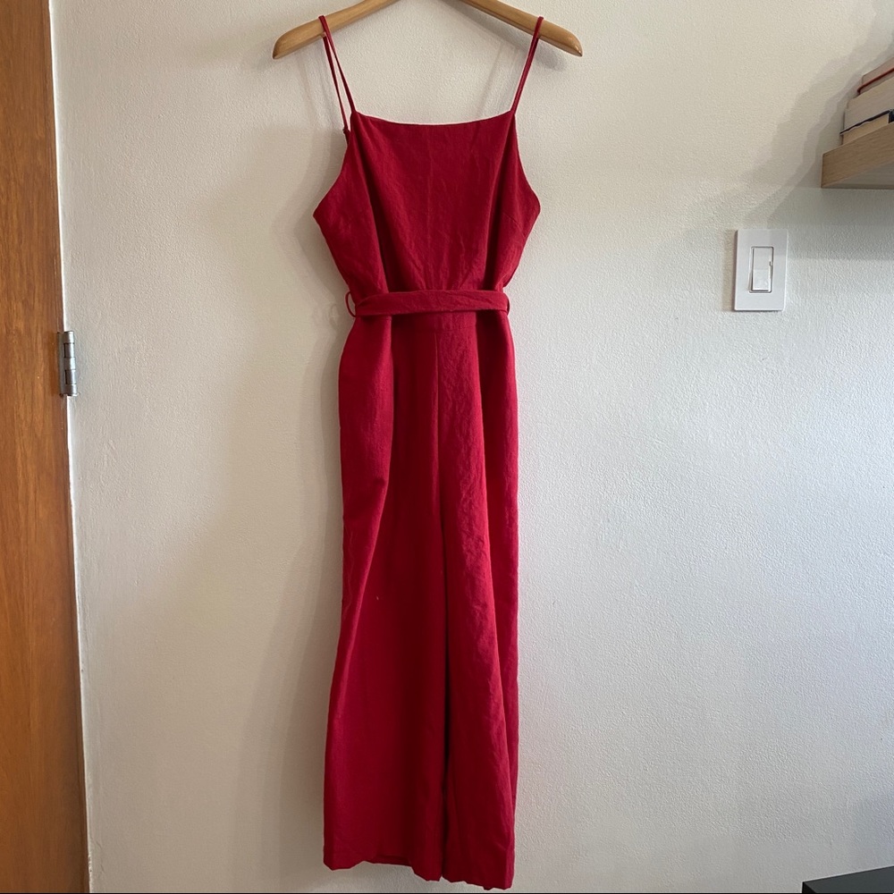 White Closet Red Linen Jumpsuit Size Medium